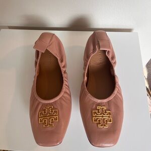 Tory Burch Blush Leather Loafers with Gold Logo